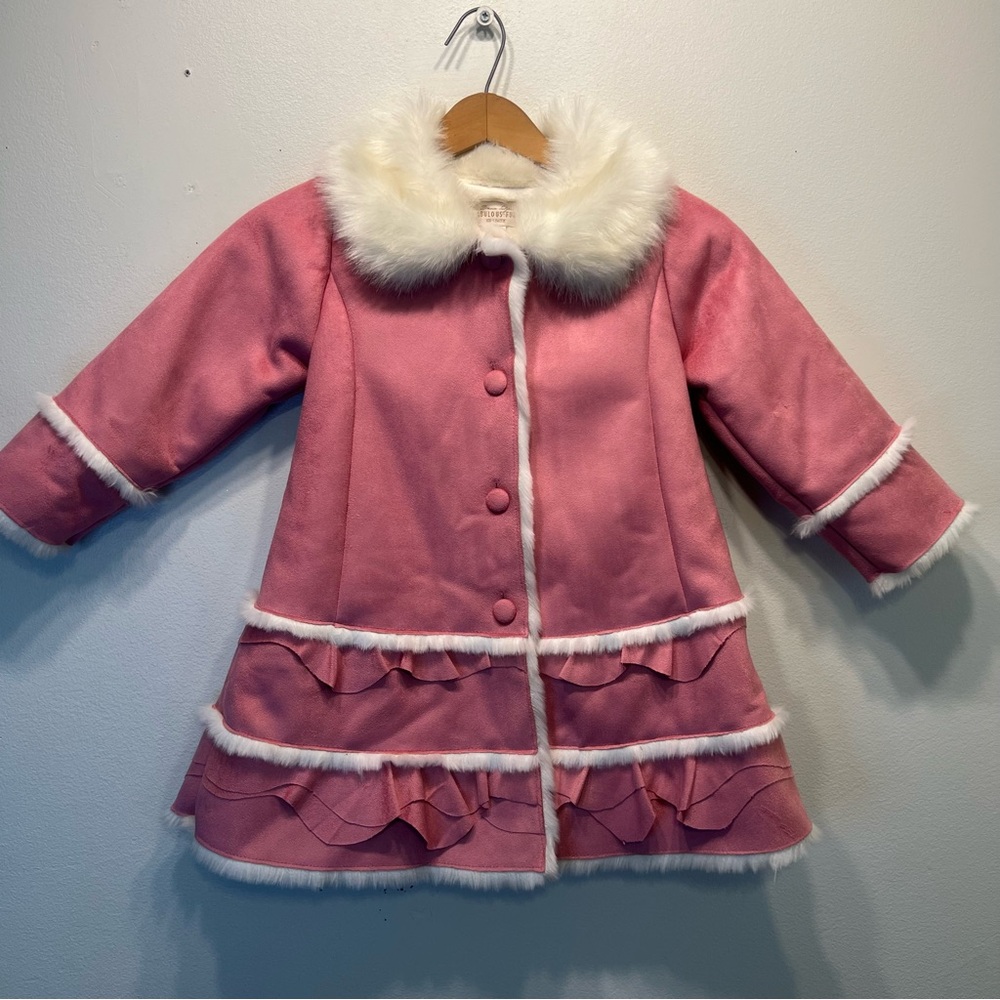 Donna Salyers' Fabulous Furs Girl's Pink Faux Suede & Fur Coat Size XS $140